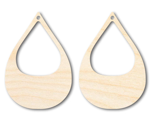 Unfinished Wood Hollow Teardrop Earring Blank Pair - DIY Jewelry Craft - Available in 1" to 3" - NameSigns.com