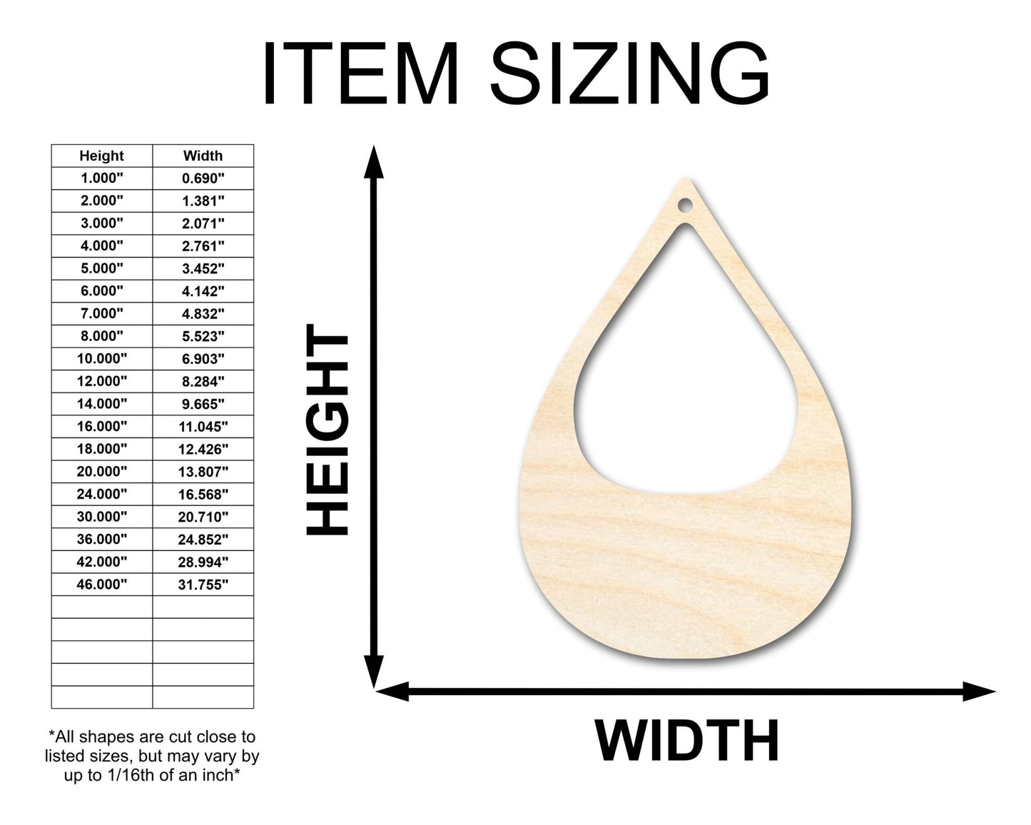 Unfinished Wood Hollow Teardrop Earring Blank Pair - DIY Jewelry Craft - Available in 1" to 3" - NameSigns.com