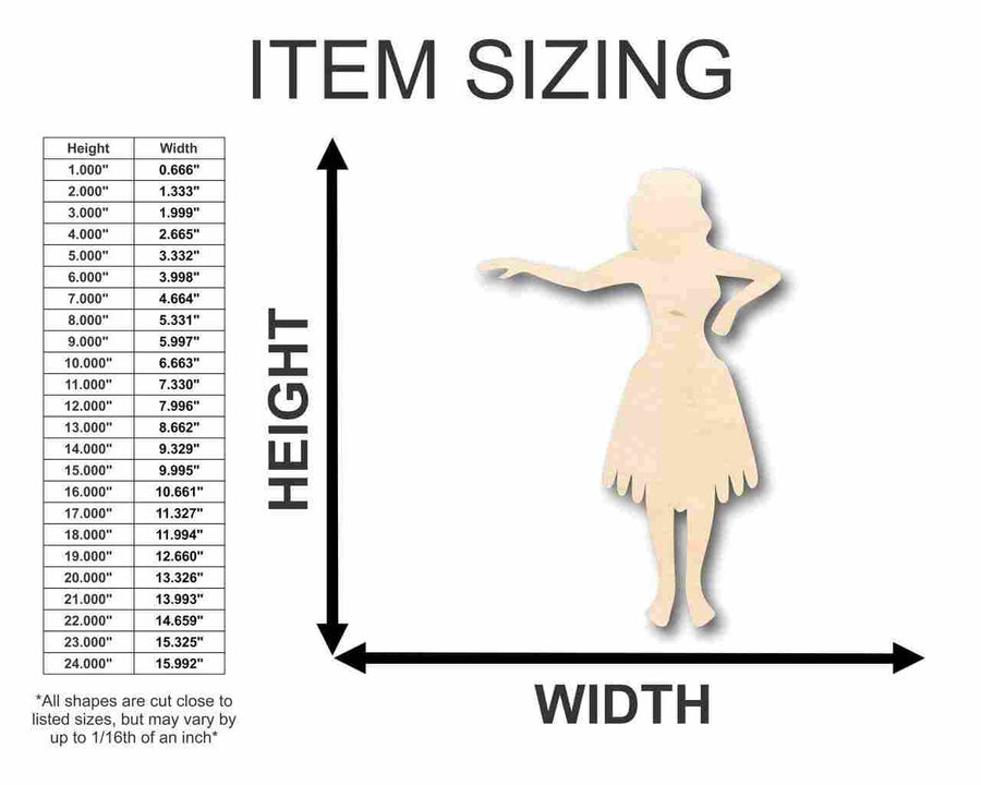 Unfinished Wood Hula Girl Shape - Hawaii - Craft - up to 46" DIY - NameSigns.com