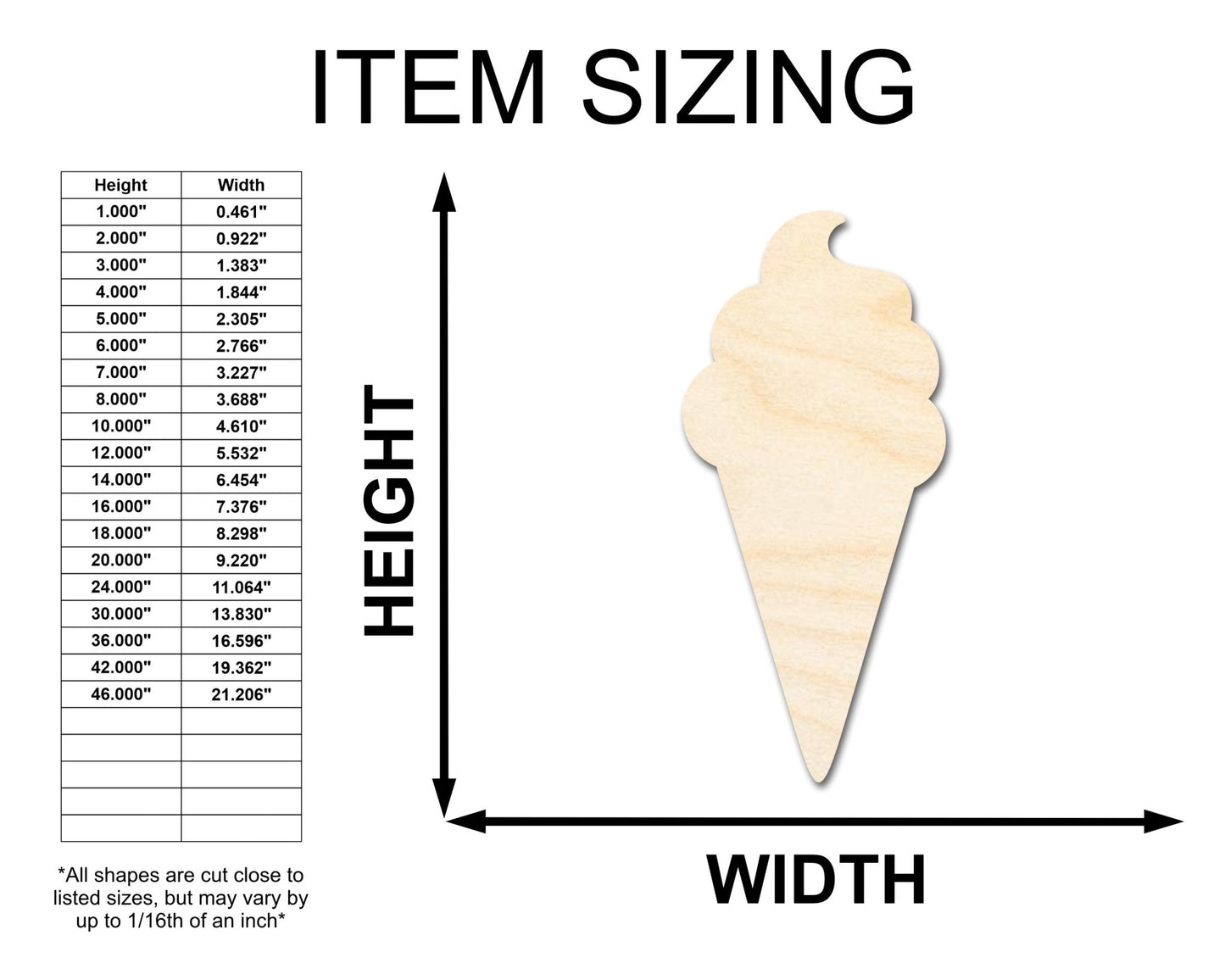 Unfinished Wood Ice Cream Shape | Soft Serve | Food | Summer | Craft Cutout | up to 46" DIY - NameSigns.com