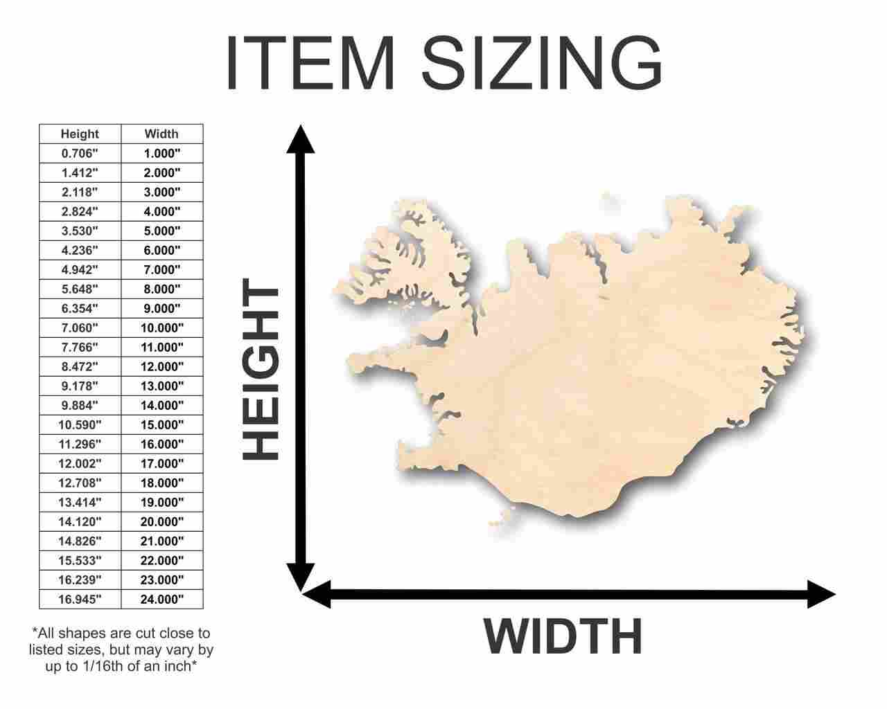 Unfinished Wood Iceland Shape - Country - Craft - up to 46" DIY - NameSigns.com