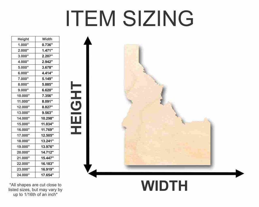 Unfinished Wood Idaho Shape - State - Craft - up to 46" DIY - NameSigns.com
