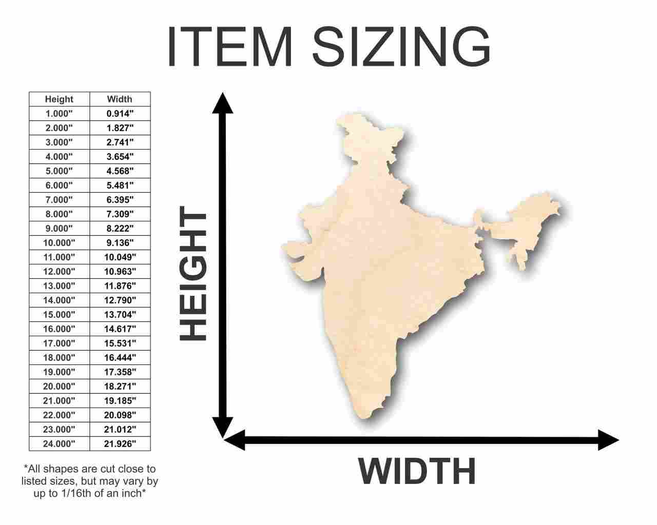 Unfinished Wood India Shape - Country - Craft - up to 46" DIY - NameSigns.com