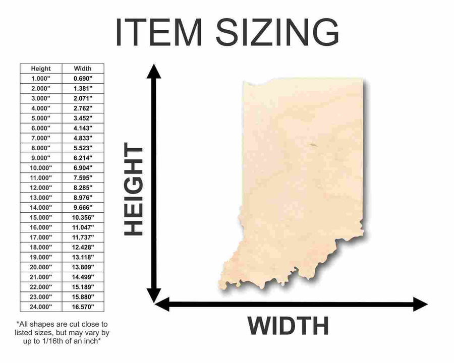 Unfinished Wood Indiana Shape - State - Craft - up to 46" DIY - NameSigns.com