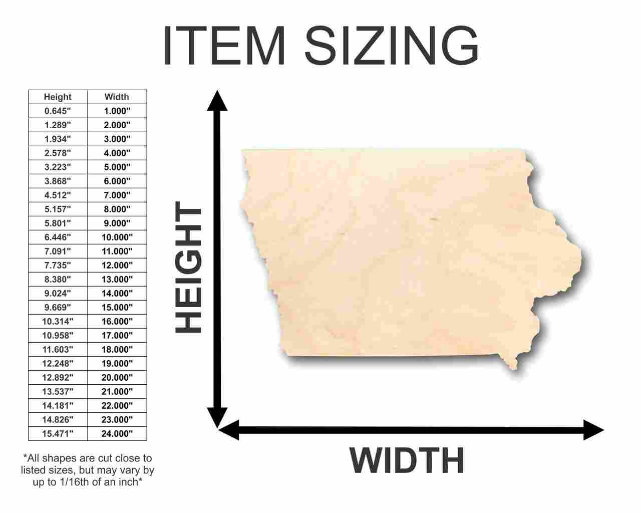 Unfinished Wood Iowa Shape - State - Craft - up to 46" DIY - NameSigns.com