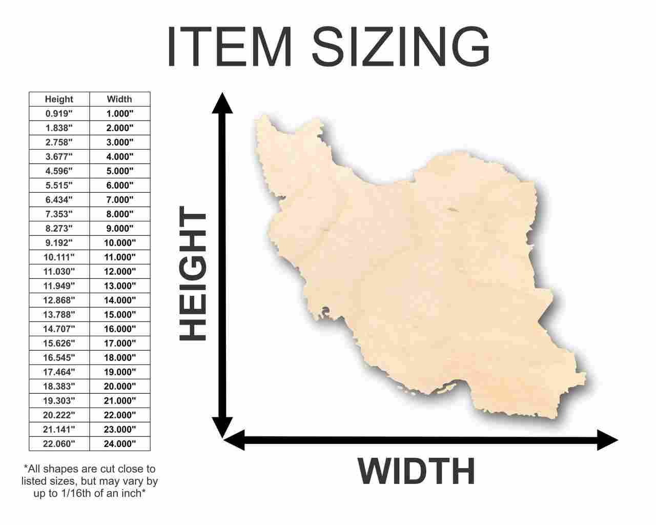 Unfinished Wood Iran Shape - Country - Craft - up to 46" DIY - NameSigns.com