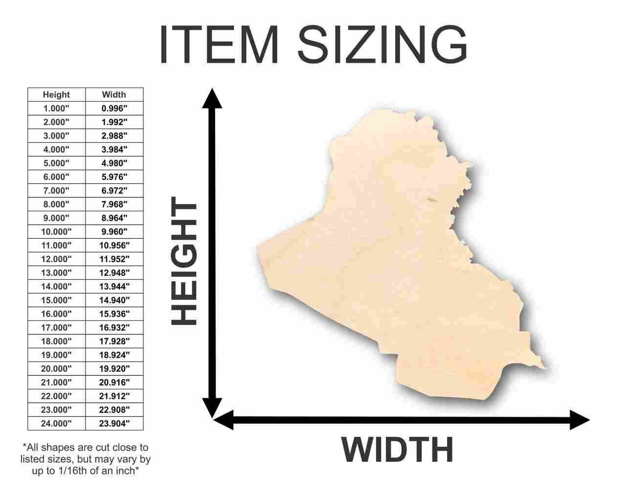 Unfinished Wood Iraq Shape - Country - Craft - up to 46" DIY - NameSigns.com