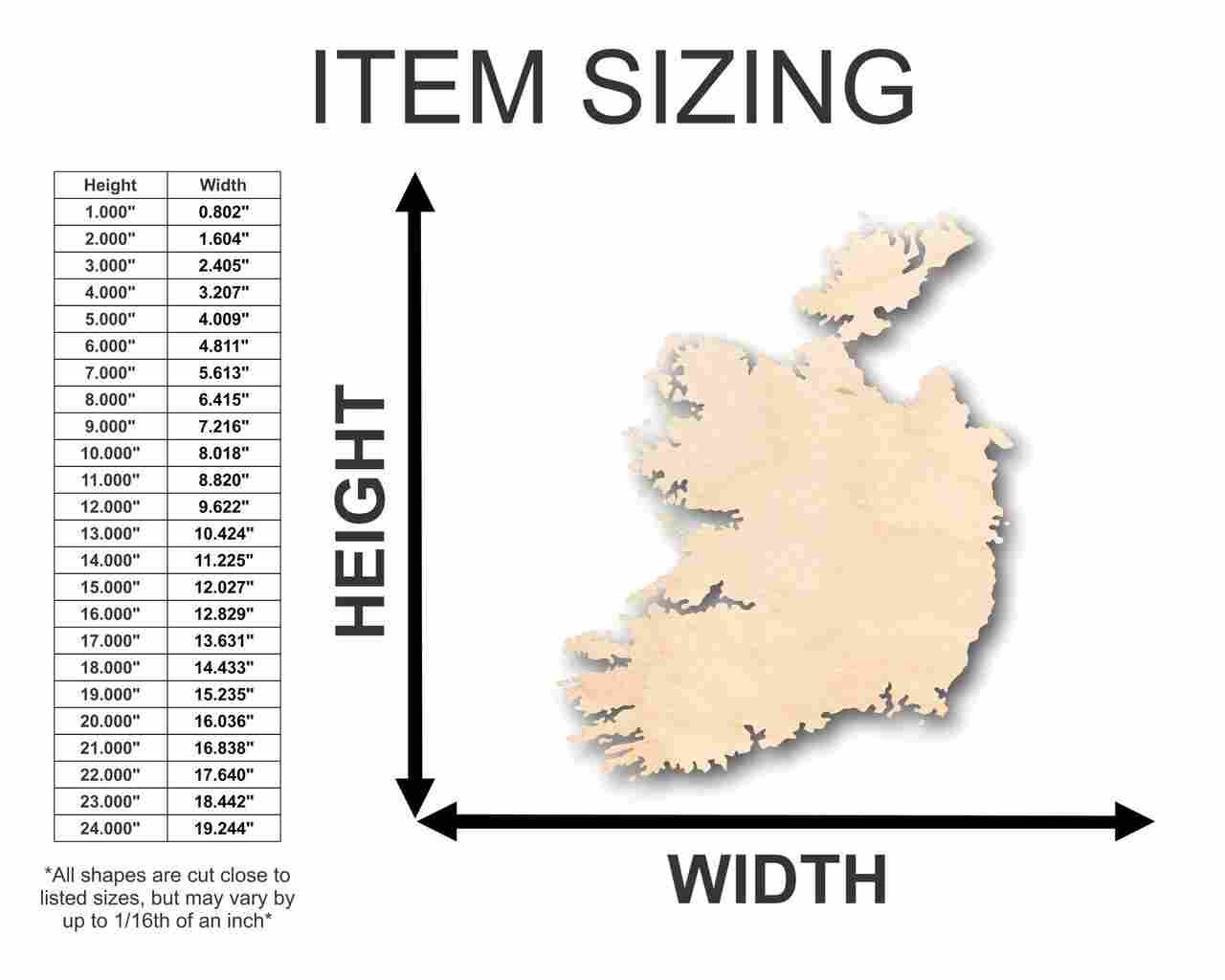 Unfinished Wood Ireland Shape - Country - Craft - up to 46" DIY - NameSigns.com