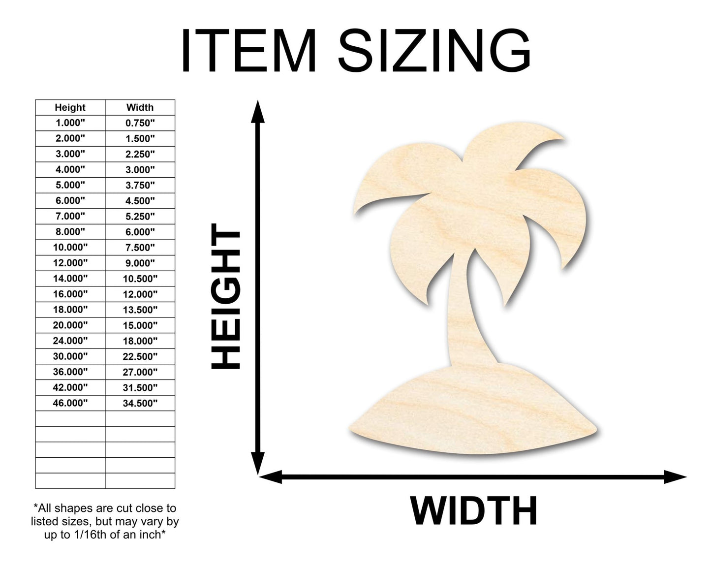 Unfinished Wood Island Palm Tree Shape - Craft - up to 46" DIY - NameSigns.com