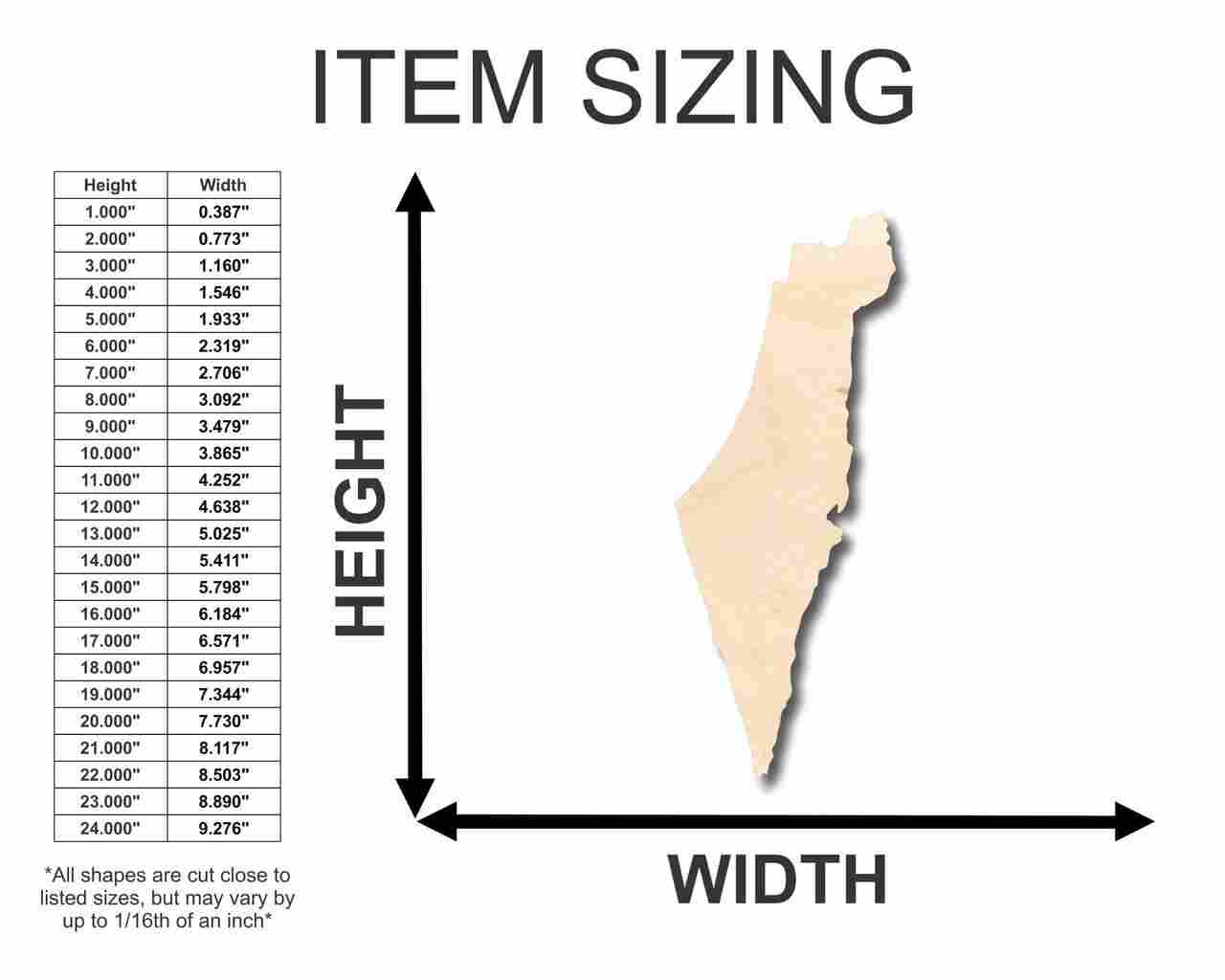 Unfinished Wood Israel Shape - Country - Craft - up to 46" DIY - NameSigns.com