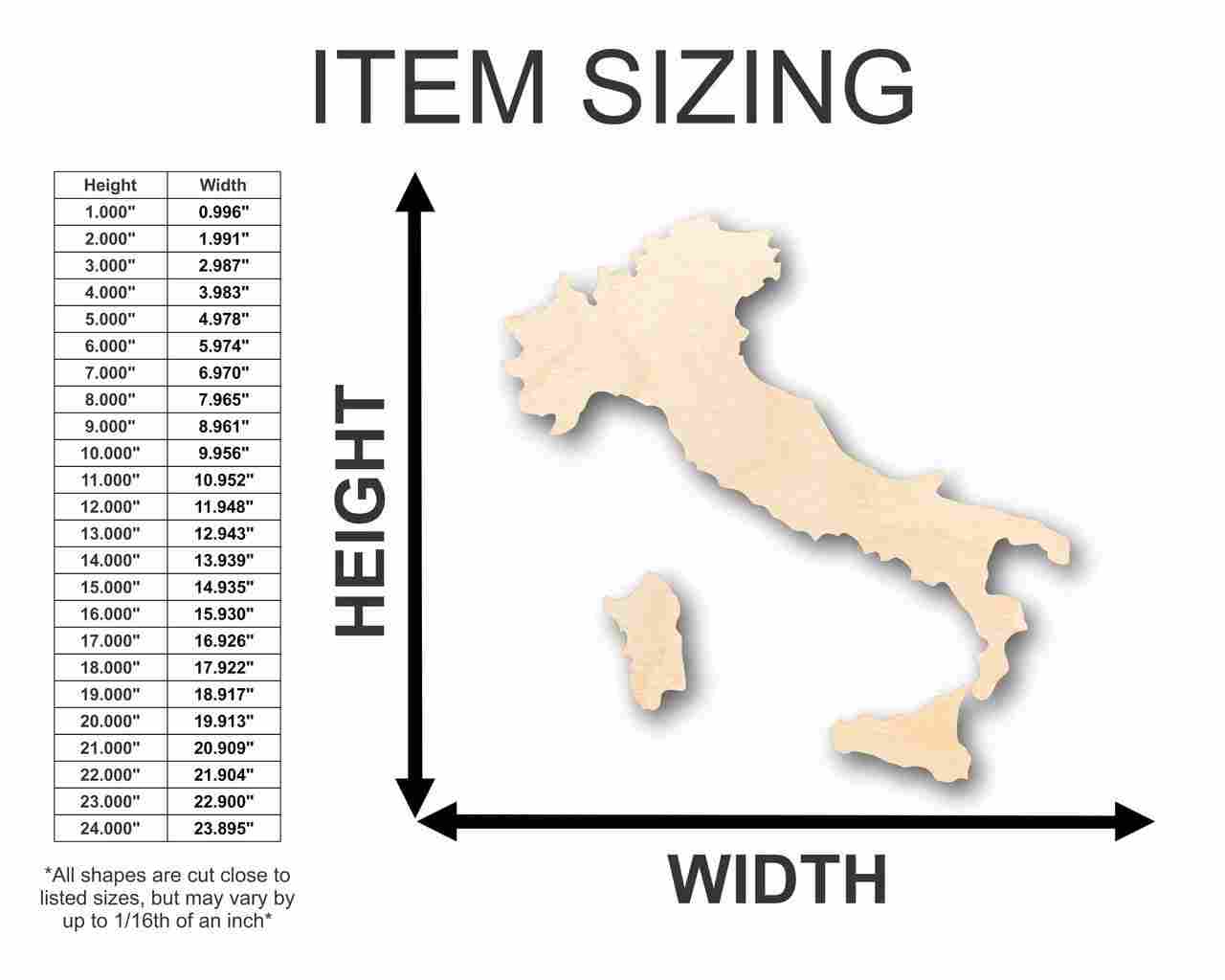 Unfinished Wood Italy Shape 3 Pieces - Country - Craft - up to 46" DIY - NameSigns.com