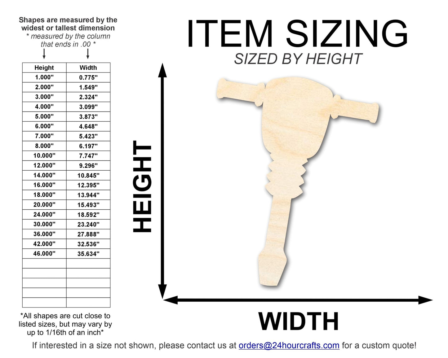 Unfinished Wood Jack Hammer Shape | DIY Craft Cutout | up to 46" DIY - NameSigns.com