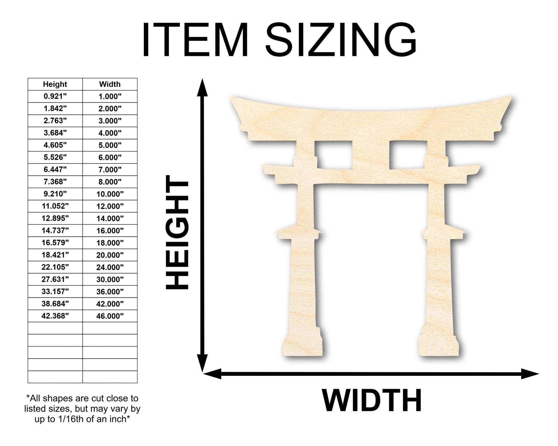 Unfinished Wood Japanese Torri Shape | Craft Cutout | up to 46" DIY - NameSigns.com