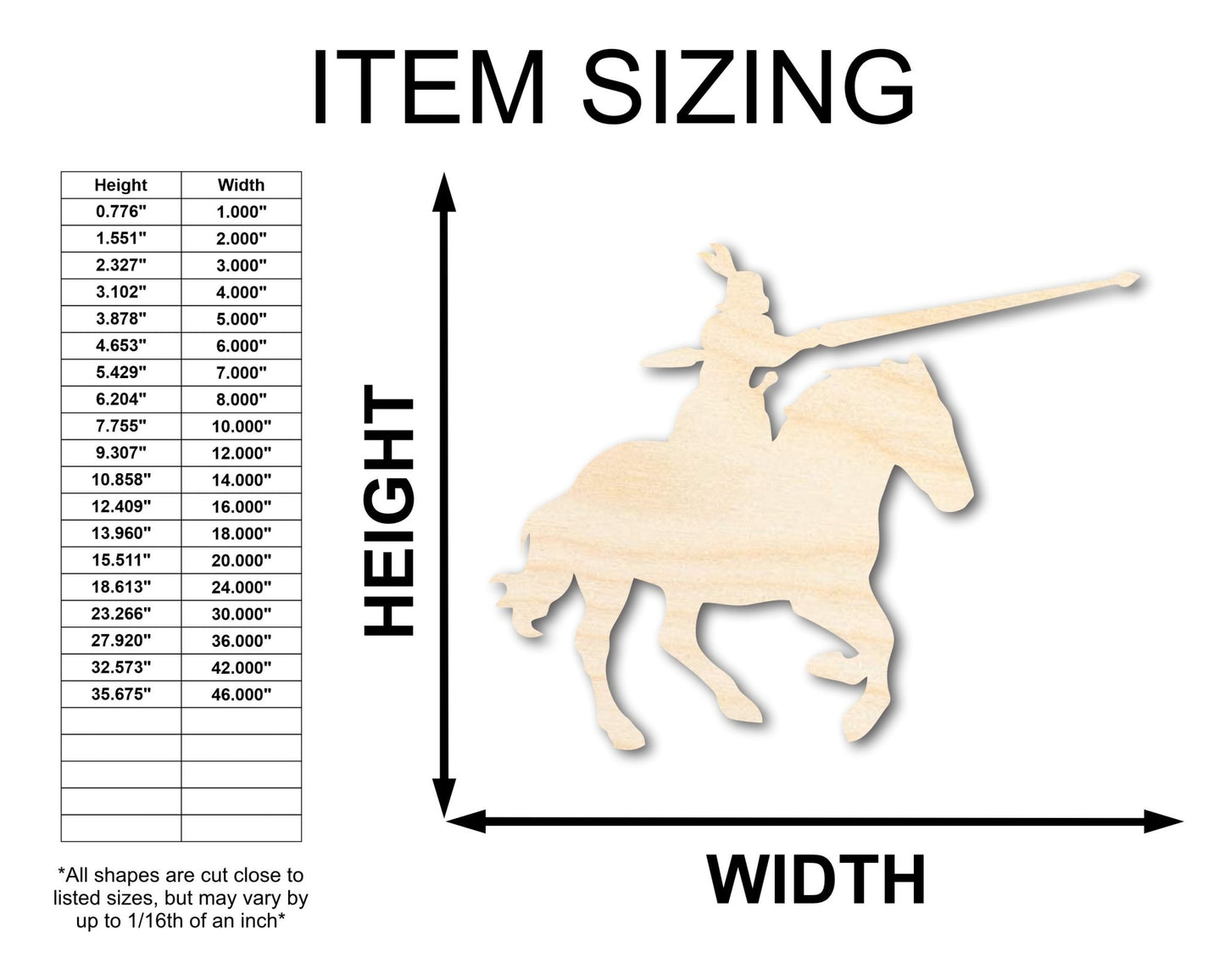 Unfinished Wood Jousting Knight Shape - Craft - up to 46" - NameSigns.com