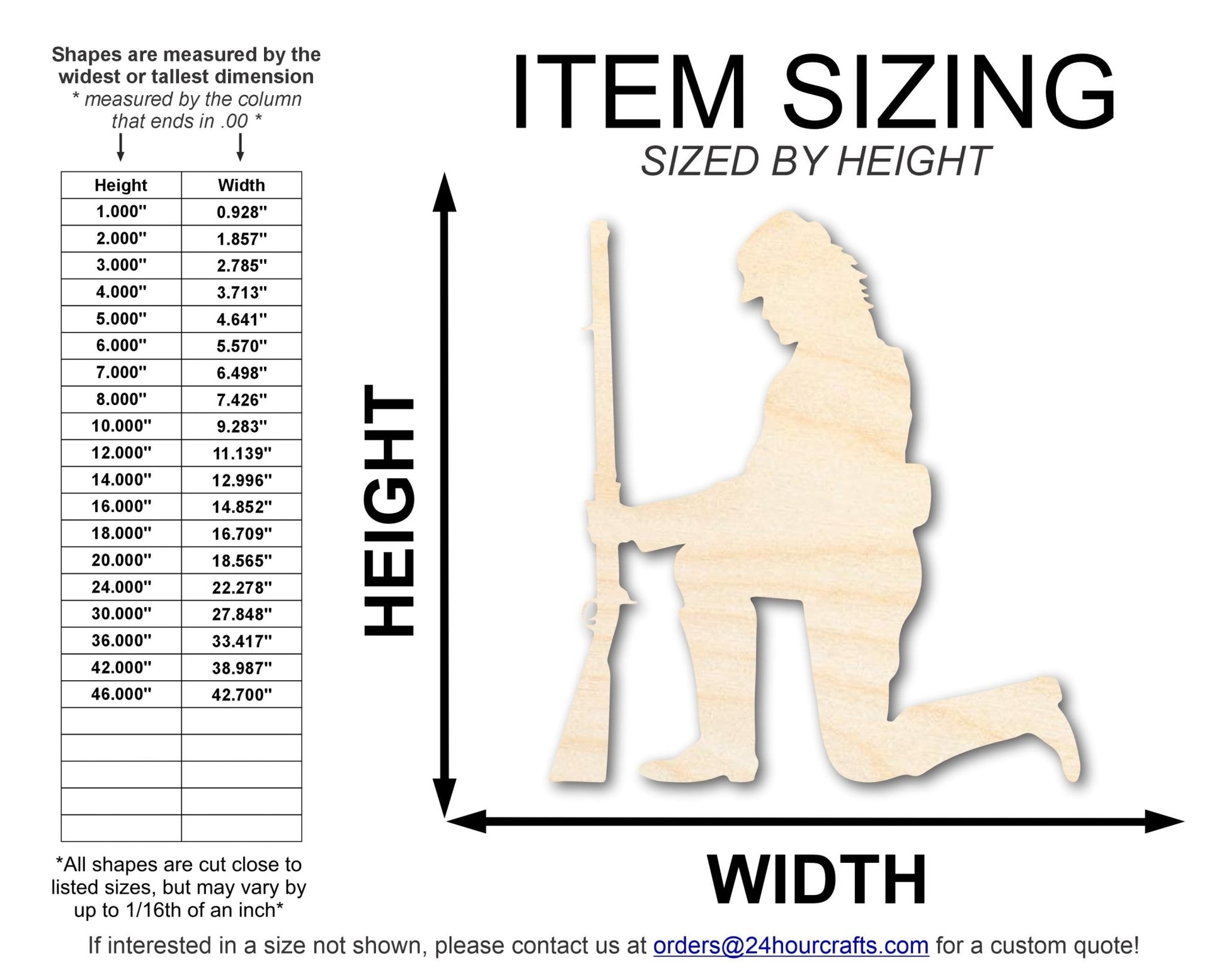 Unfinished Wood Kneeling Soldier Shape | DIY Craft Cutout | up to 46" DIY - NameSigns.com