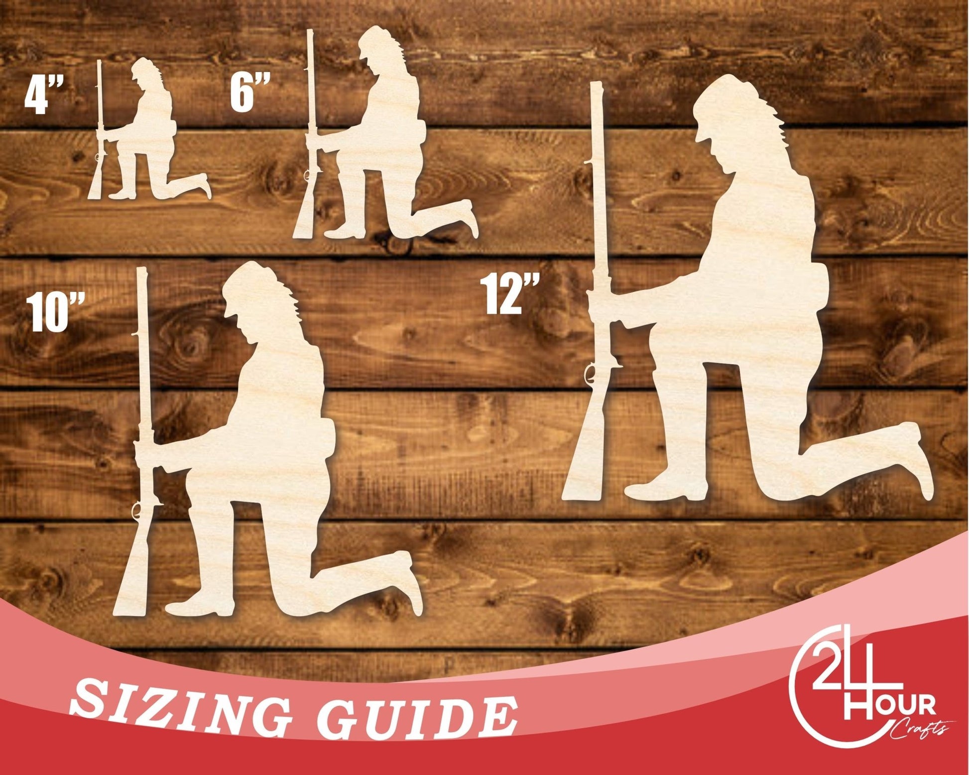 Unfinished Wood Kneeling Soldier Shape | DIY Craft Cutout | up to 46" DIY - NameSigns.com
