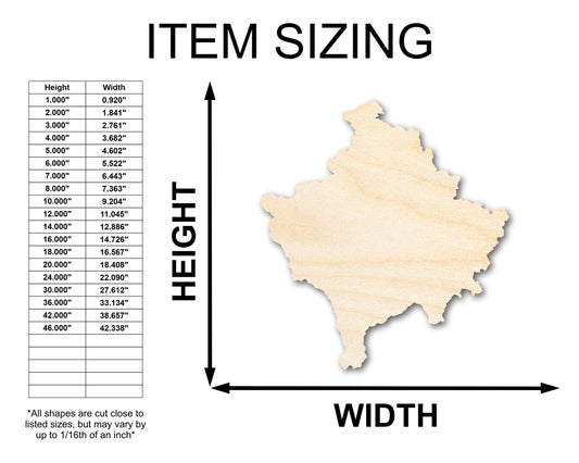Unfinished Wood Kosovo Country Shape - Southeast Europe Craft - up to 46" DIY - NameSigns.com