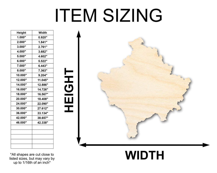 Unfinished Wood Kosovo Country Shape - Southeast Europe Craft - up to 46" DIY - NameSigns.com