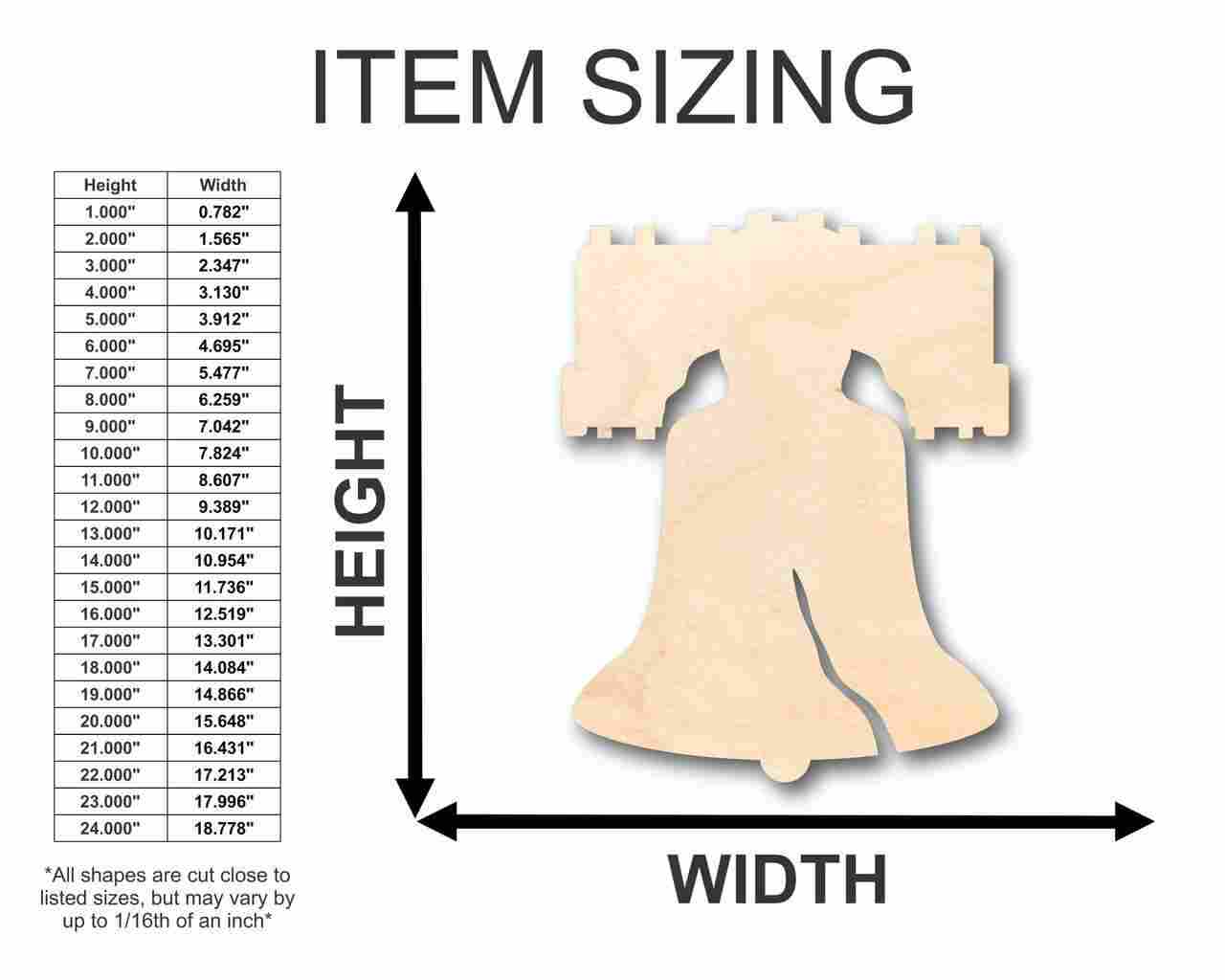 Unfinished Wood Liberty Bell Shape - Patriotic - 4th of July - Craft - up to 46" DIY - NameSigns.com