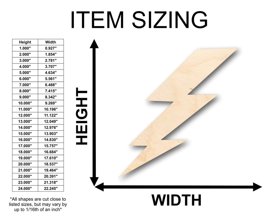 Unfinished Wood Lightening Bolt Shape - Craft - up to 46" DIY - NameSigns.com