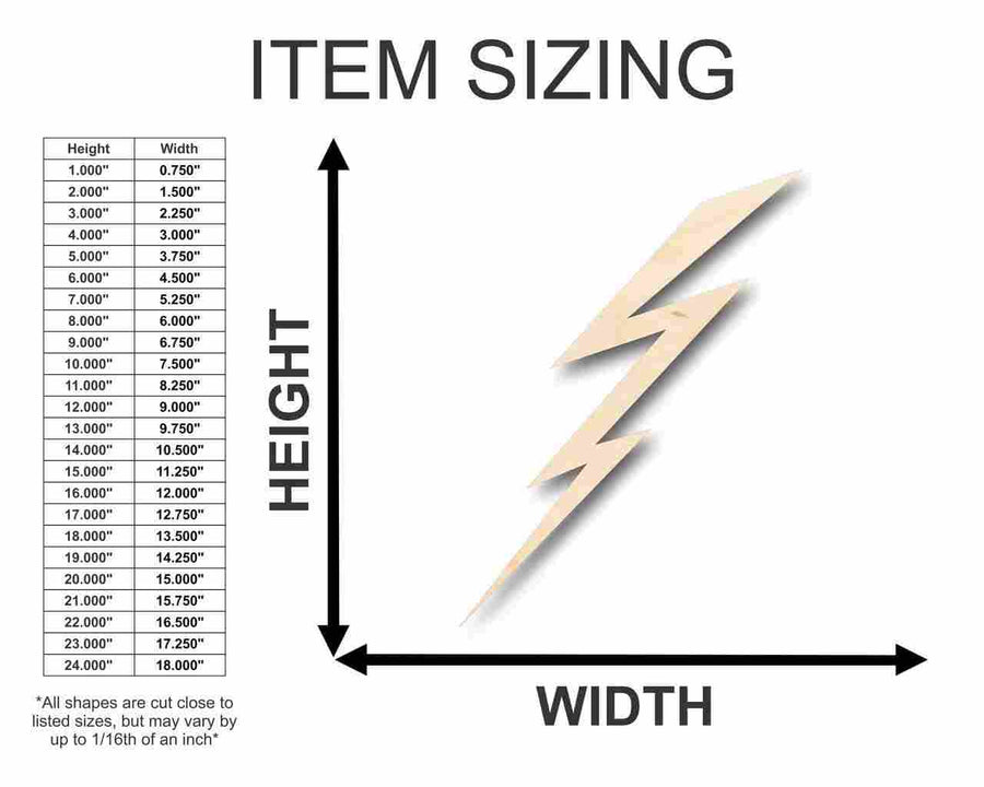 Unfinished Wood Lightning Shape - Weather - Craft - up to 46" DIY - NameSigns.com