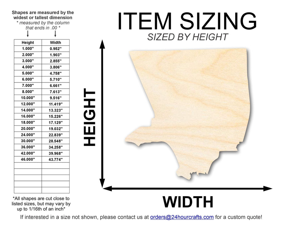Unfinished Wood Los Angeles LA County Shape | DIY Craft Cutout | up to 46" DIY - NameSigns.com
