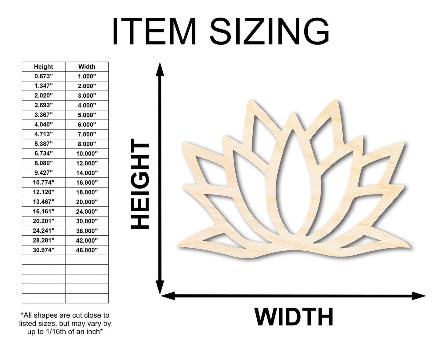 Unfinished Wood Lotus Flower Shape - Craft - up to 46" - NameSigns.com