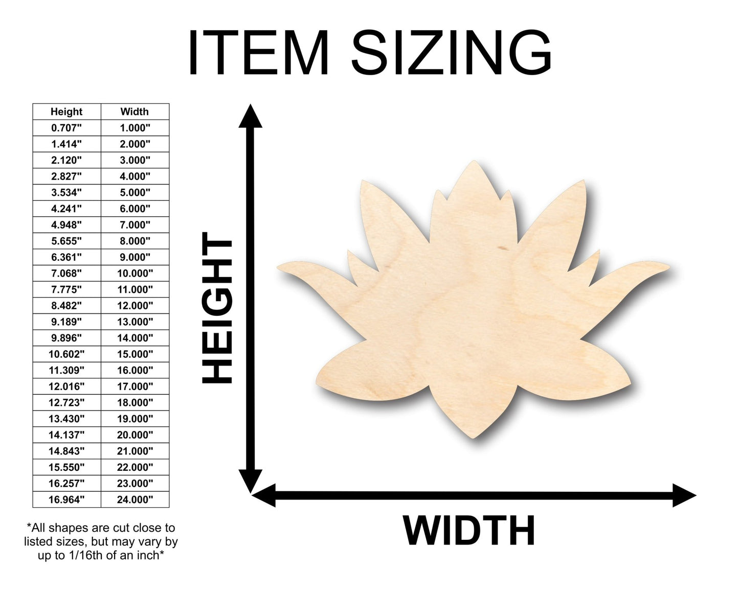 Unfinished Wood Lotus Flower Shape - Craft - up to 46" DIY - NameSigns.com