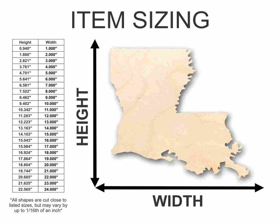 Unfinished Wood Louisiana Shape - State - Craft - up to 46" DIY - NameSigns.com