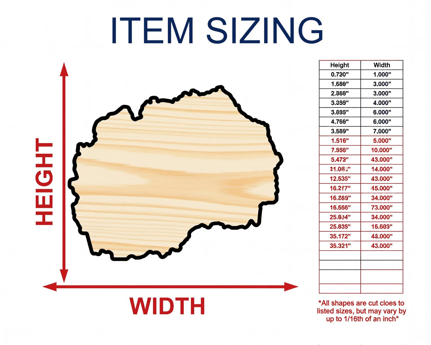 Unfinished Wood Macedonia Coutry Shape - Southeast Europe Craft - up to 46" DIY - NameSigns.com