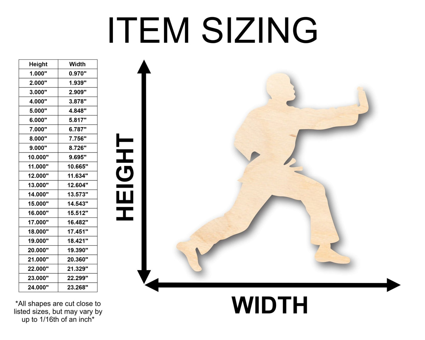 Unfinished Wood Male Martial Arts Karate Shape - Craft - up to 46" DIY - NameSigns.com