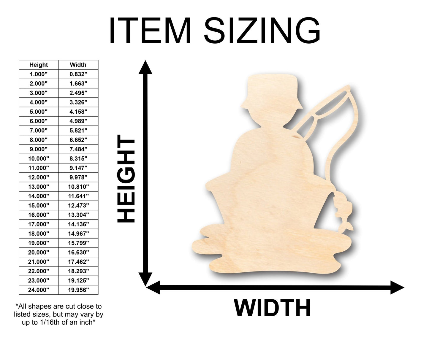 Unfinished Wood Man Fishing Shape - Craft - up to 46" DIY - NameSigns.com