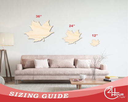 Unfinished Wood Maple Leaf Shape - Craft - up to 46" DIY - NameSigns.com