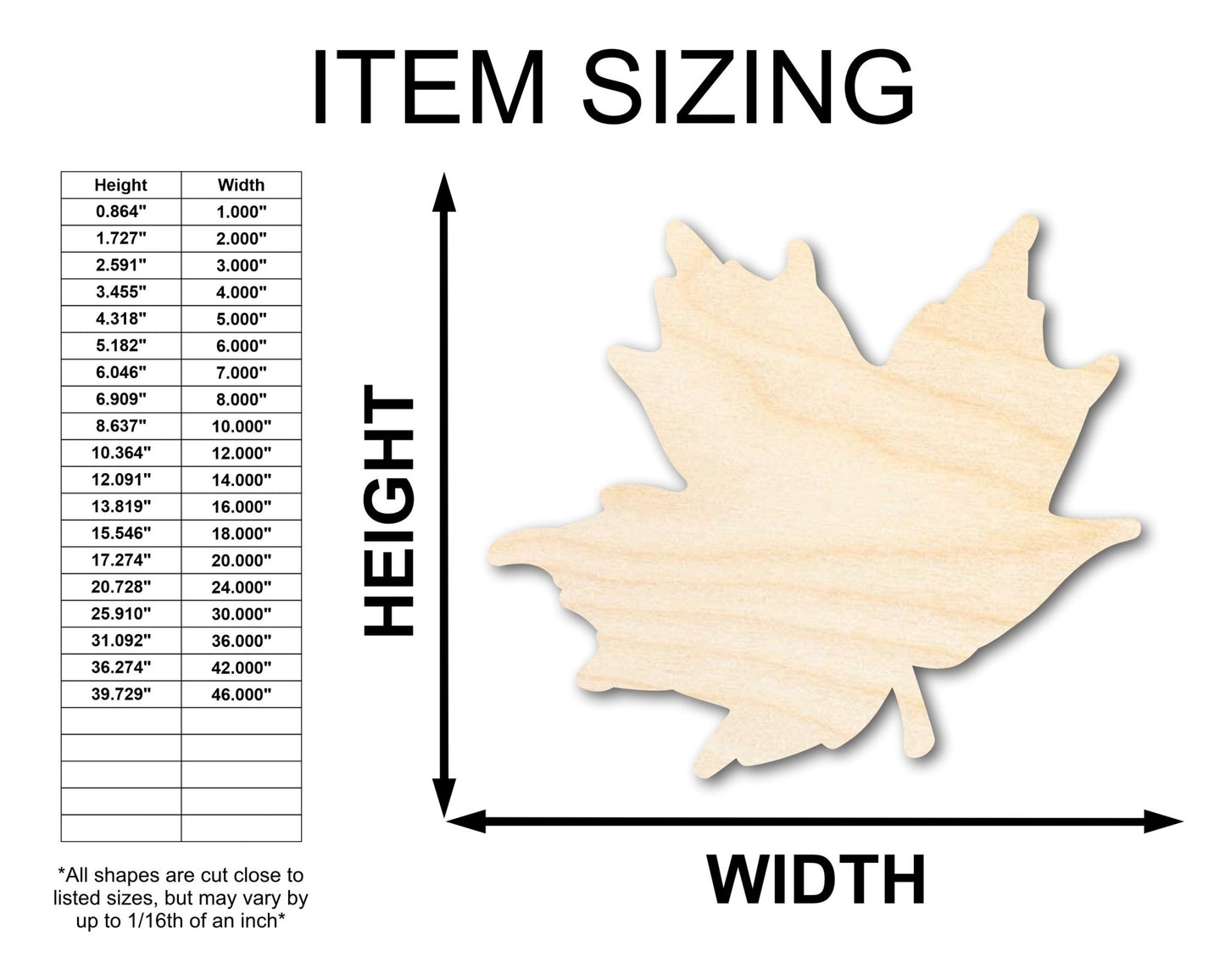 Unfinished Wood Maple Leaf Shape - Craft - up to 46" DIY - NameSigns.com