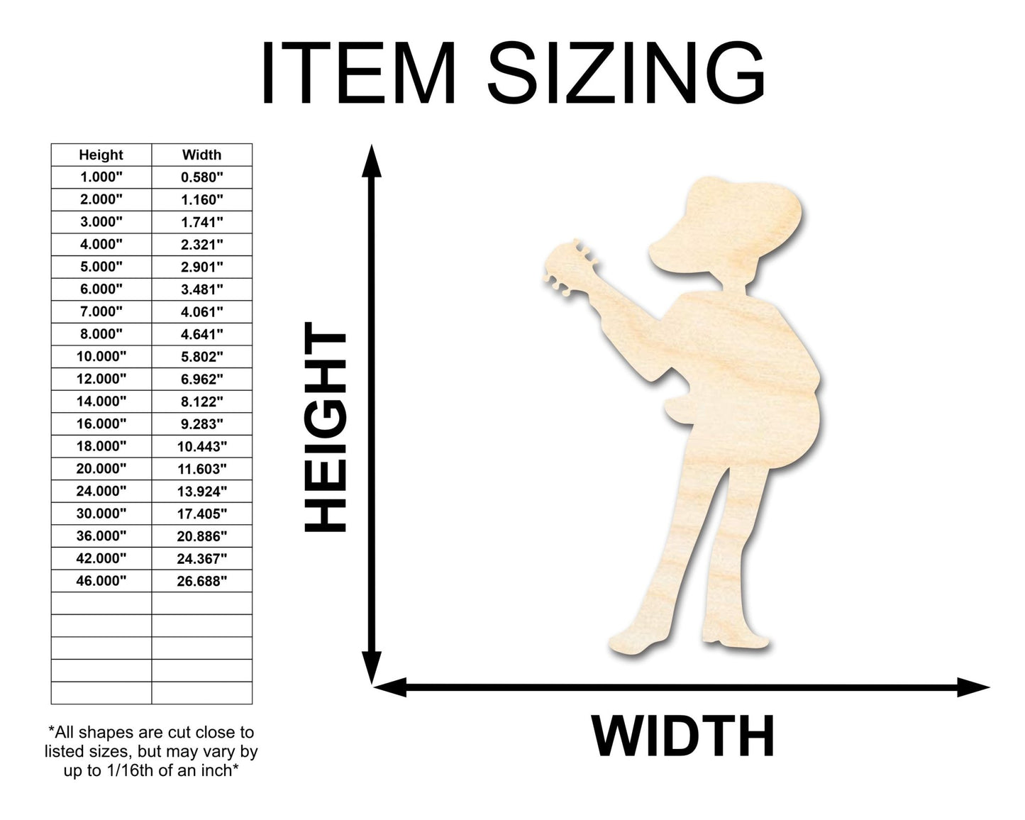 Unfinished Wood Mariachi Guitar Player Shape - Craft - up to 46" - NameSigns.com