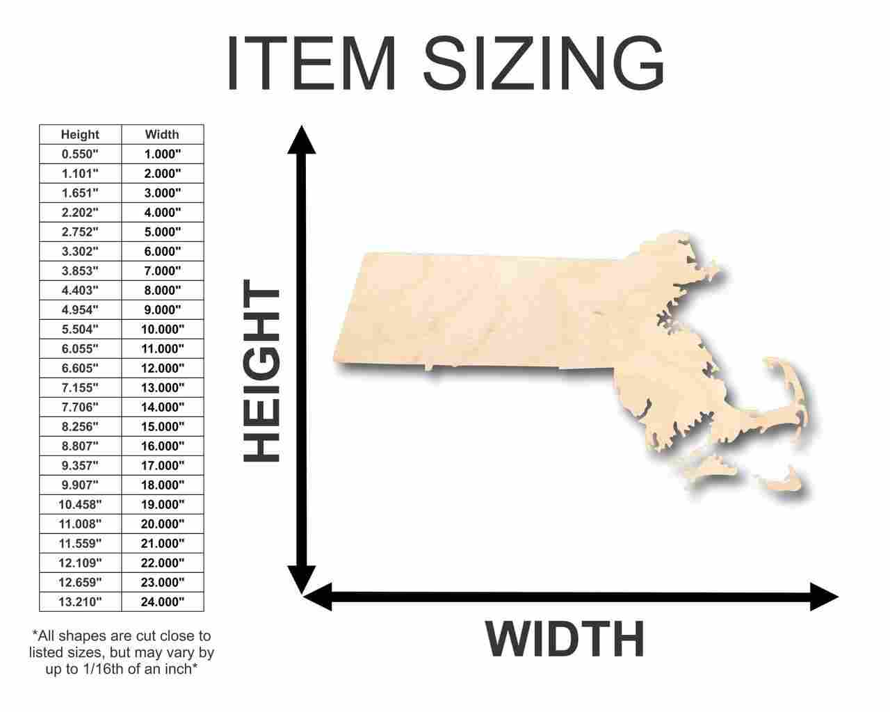 Unfinished Wood Massachusetts Shape - State - Craft - up to 46" DIY - NameSigns.com