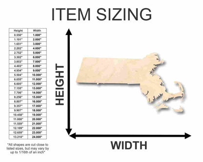 Unfinished Wood Massachusetts Shape - State - Craft - up to 46" DIY - NameSigns.com