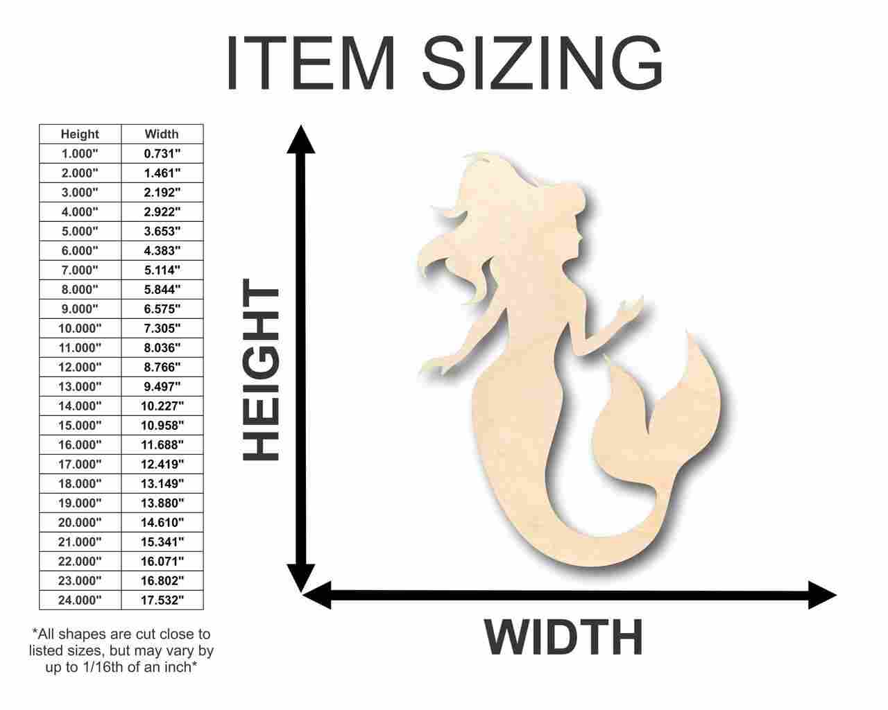 Unfinished Wood Mermaid Shape - Ocean - Craft - up to 46" DIY - NameSigns.com