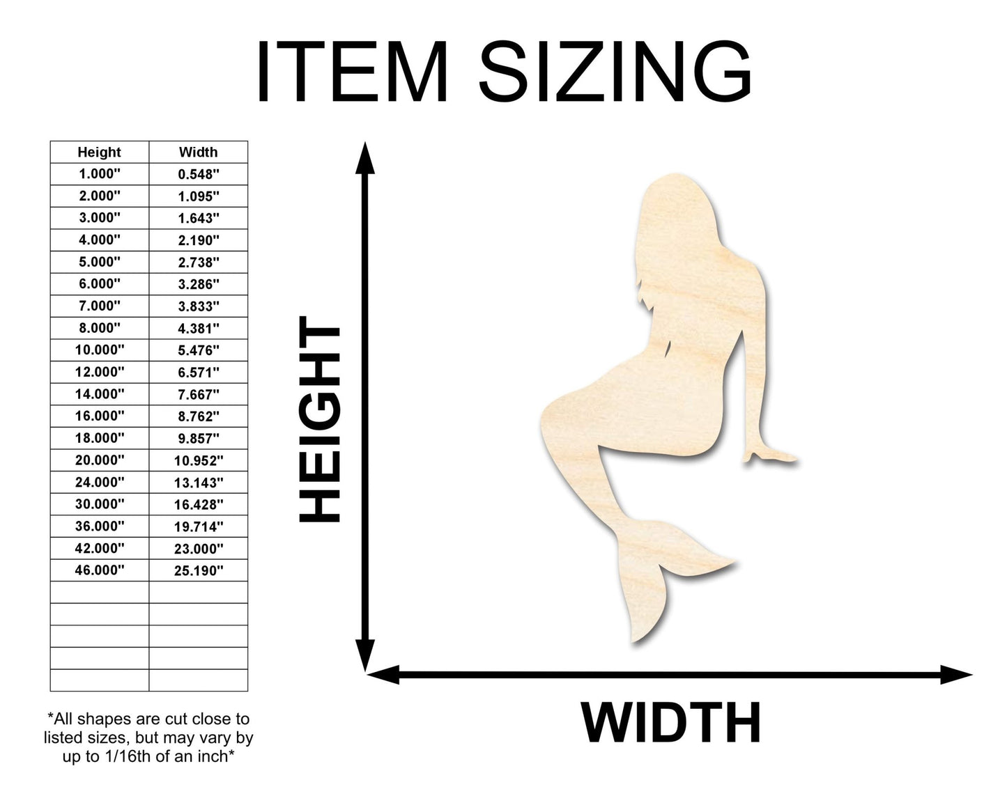 Unfinished Wood Mermaid Silhouette | DIY Craft Cutout | up to 46" DIY - NameSigns.com