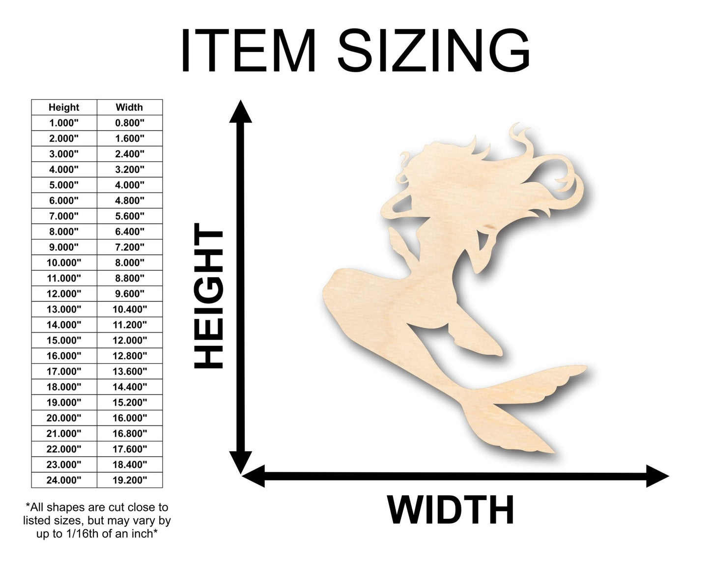 Unfinished Wood Mermaid Siren Shape - Craft - up to 46" DIY - NameSigns.com