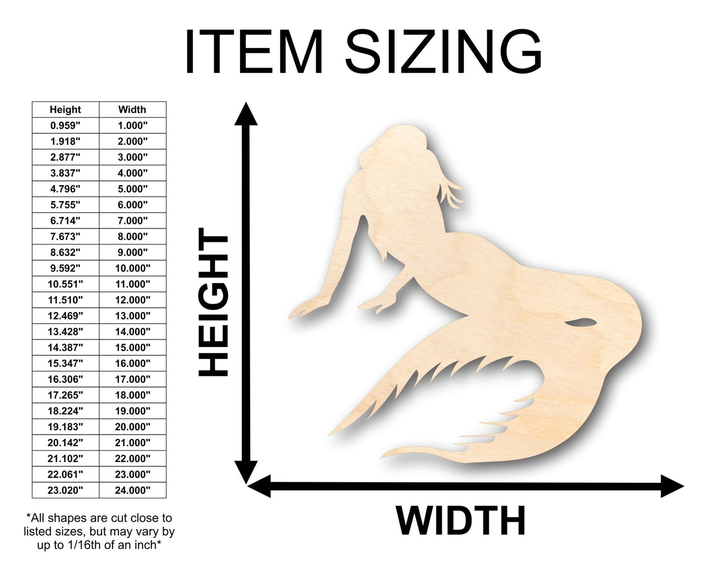 Unfinished Wood Mermaid Siren Shape - Craft - up to 46" DIY - NameSigns.com