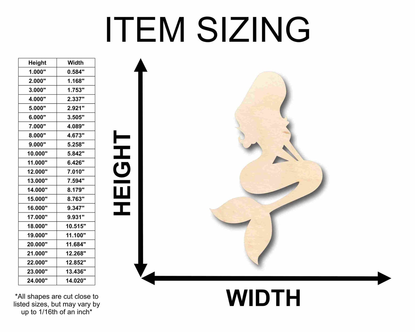 Unfinished Wood Mermaid Siren Silhouette - Craft - up to 46" DIY - NameSigns.com