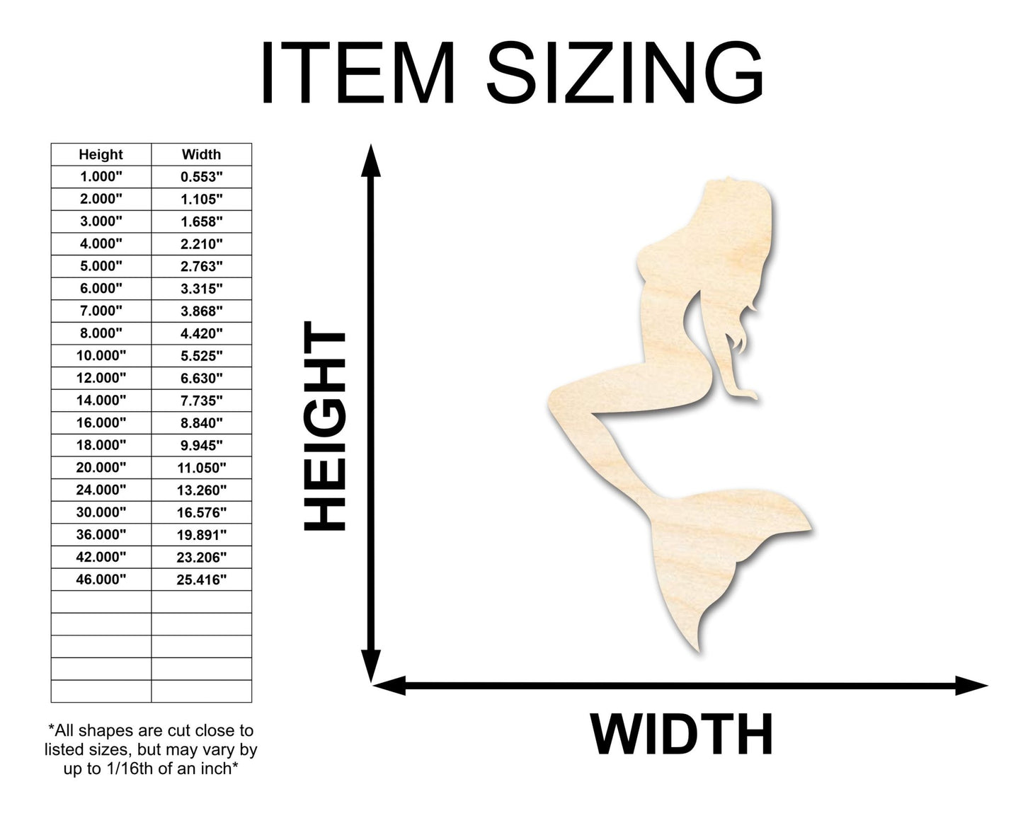 Unfinished Wood Mermaid Siren Silhouette - Craft - up to 46" DIY - NameSigns.com