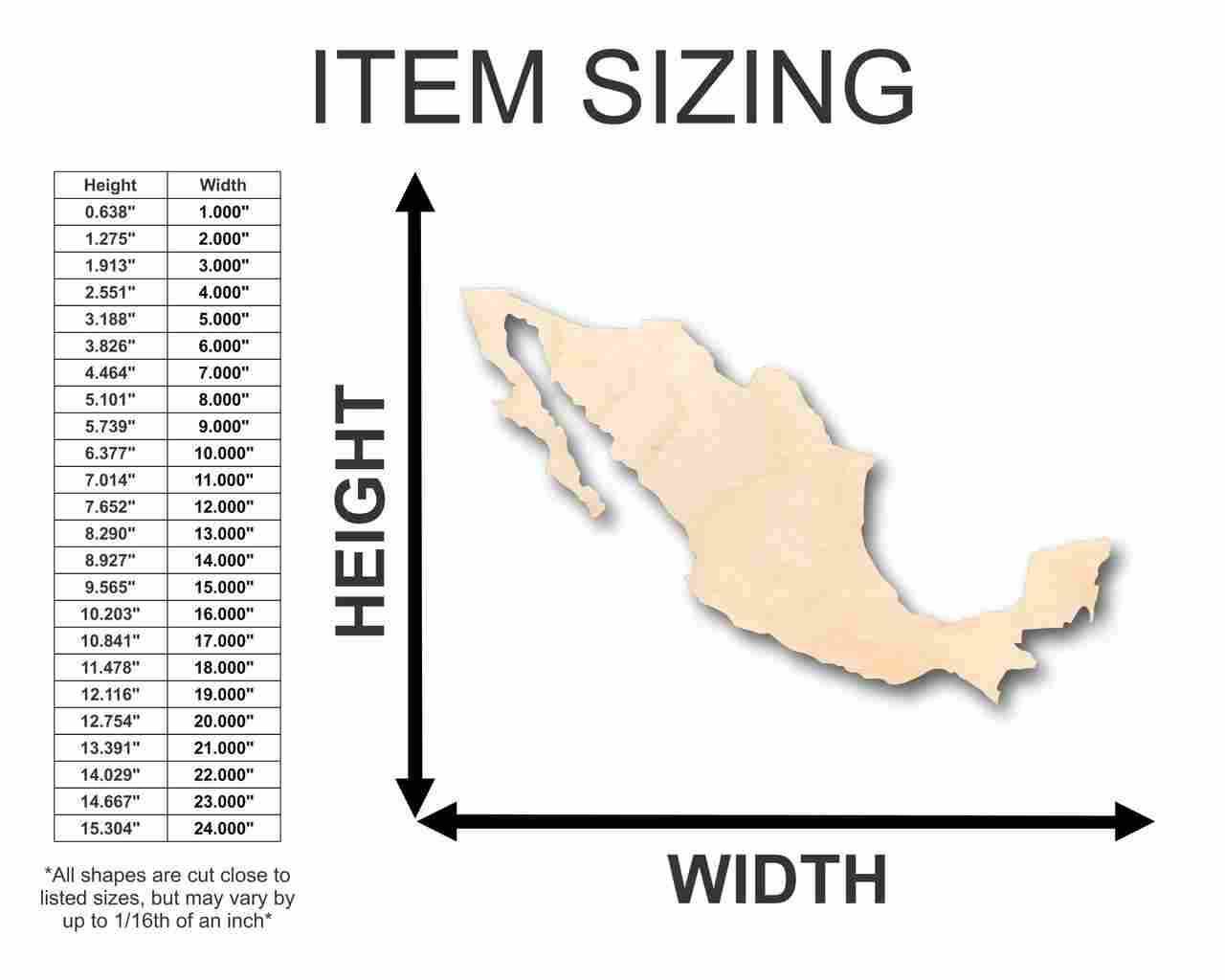 Unfinished Wood Mexico Shape - Country - Craft - up to 46" DIY - NameSigns.com
