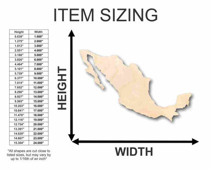 Unfinished Wood Mexico Shape - Country - Craft - up to 46" DIY - NameSigns.com