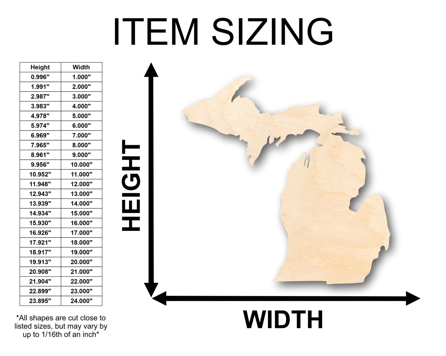 Unfinished Wood Michigan Connected Shape - Craft - up to 46" DIY - NameSigns.com