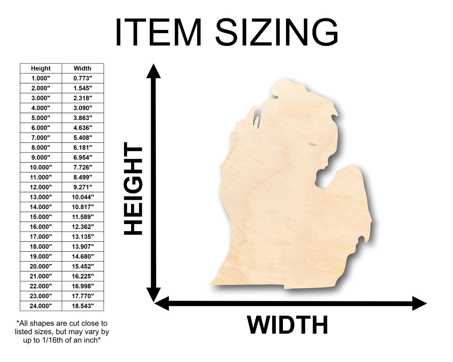 Unfinished Wood Michigan Lower Peninsula Shape - Craft - up to 46" DIY - NameSigns.com