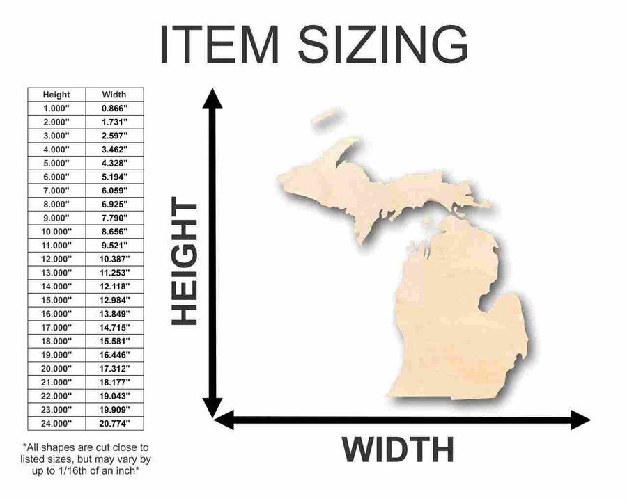 Unfinished Wood Michigan Shape (2 Pieces) - State - Craft - up to 46" DIY - NameSigns.com
