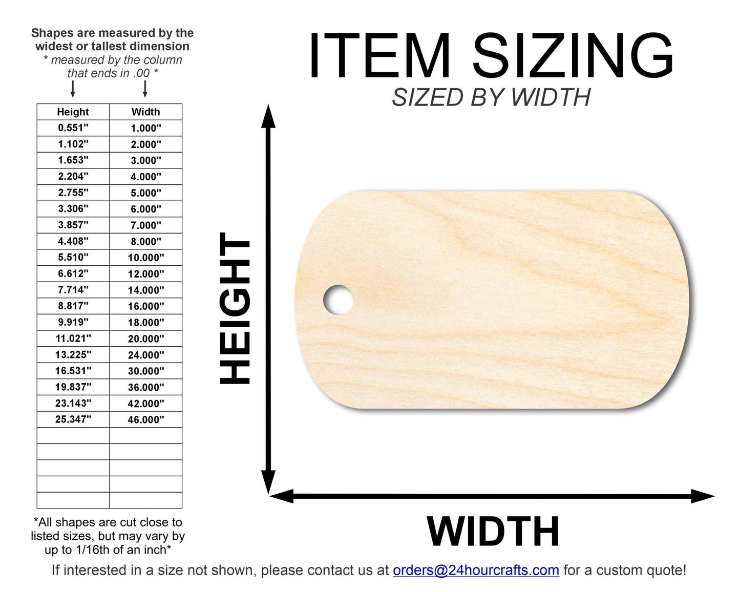 Unfinished Wood Military Dog Tag Shape | DIY Craft Cutout | up to 46" DIY - NameSigns.com