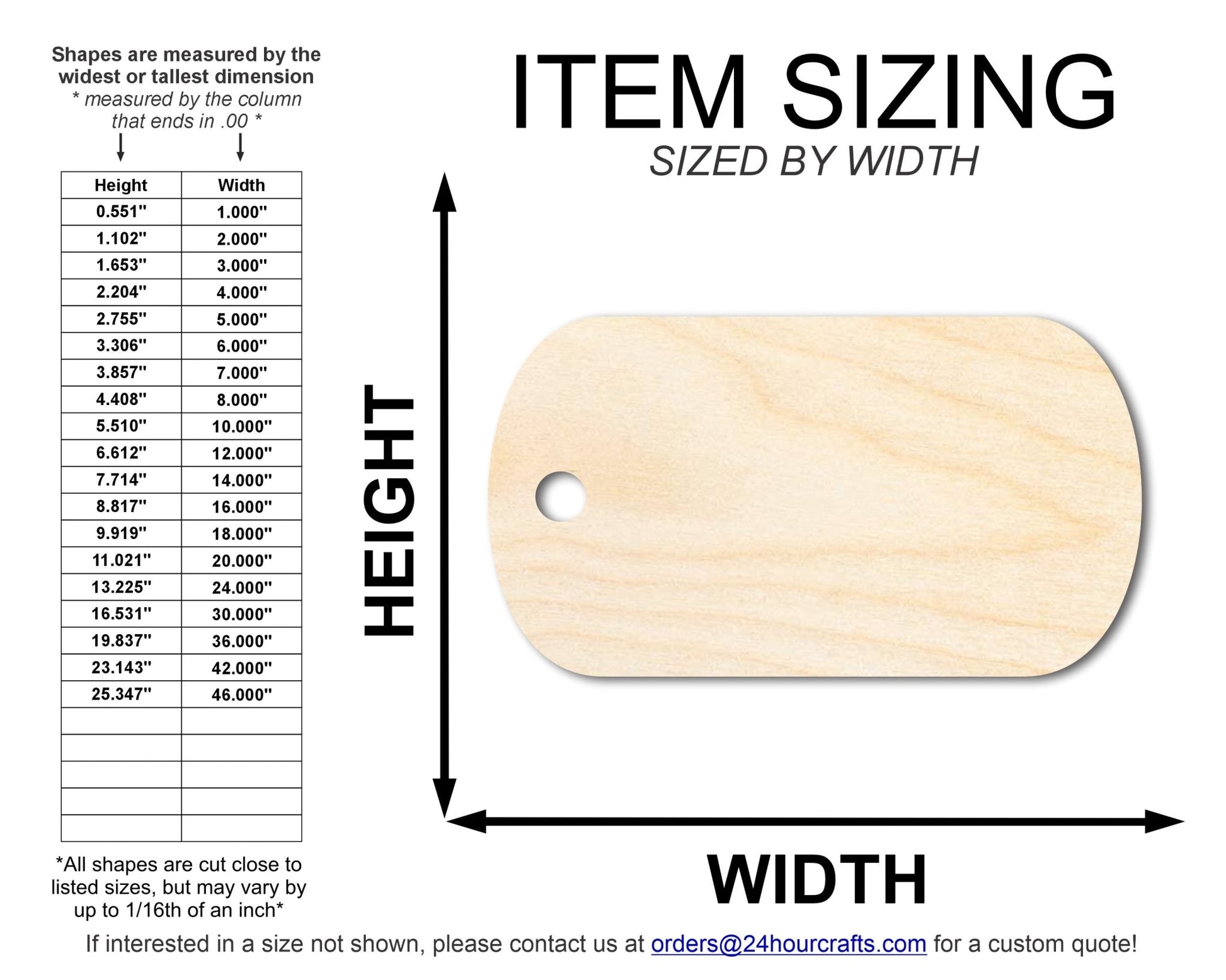 Unfinished Wood Military Dog Tag Shape | DIY Craft Cutout | up to 46" DIY - NameSigns.com